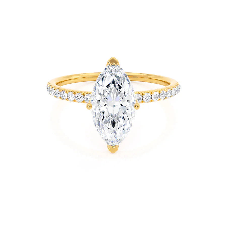 stylish diamond engagement rings for women-MACY - Marquise Lab Diamond 18k Yellow Gold Petite Solitaire