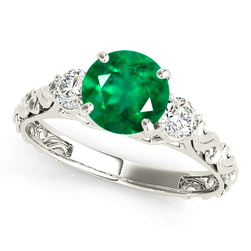 eternity rings with diamonds for women-1.15 ct. Genuine Solitaire Emerald Ring With  Diamond Filigree Band