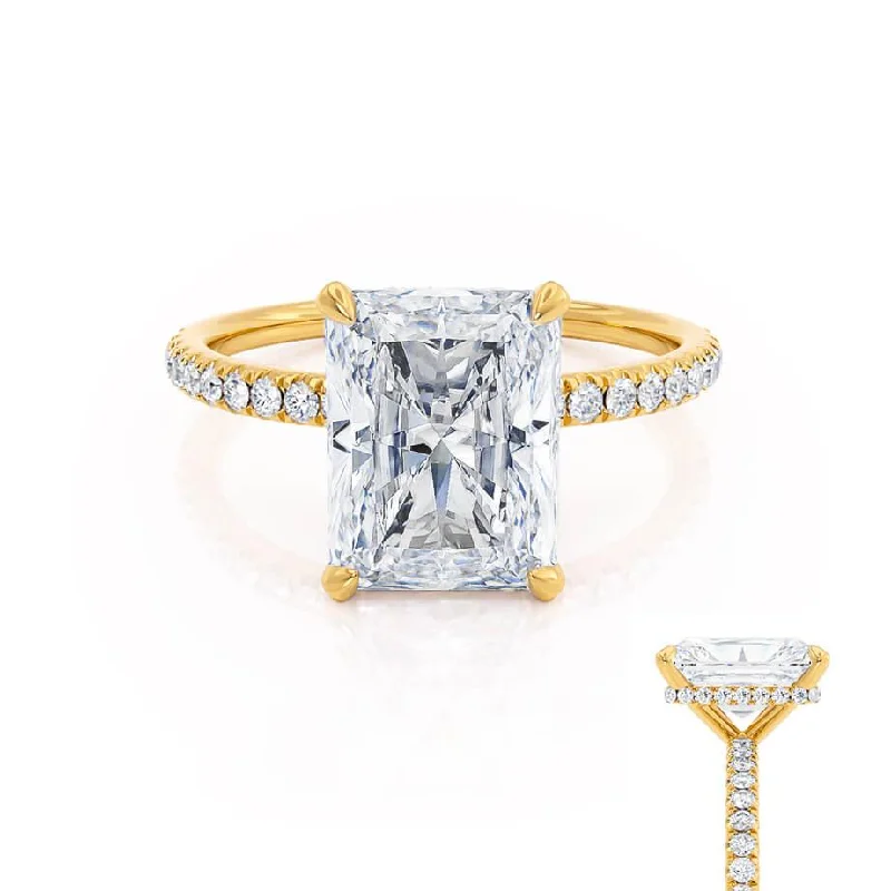 romantic diamond engagement rings for women-LIVELY - Radiant Lab Diamond 18k Yellow Gold Micro Pavé Hidden Halo