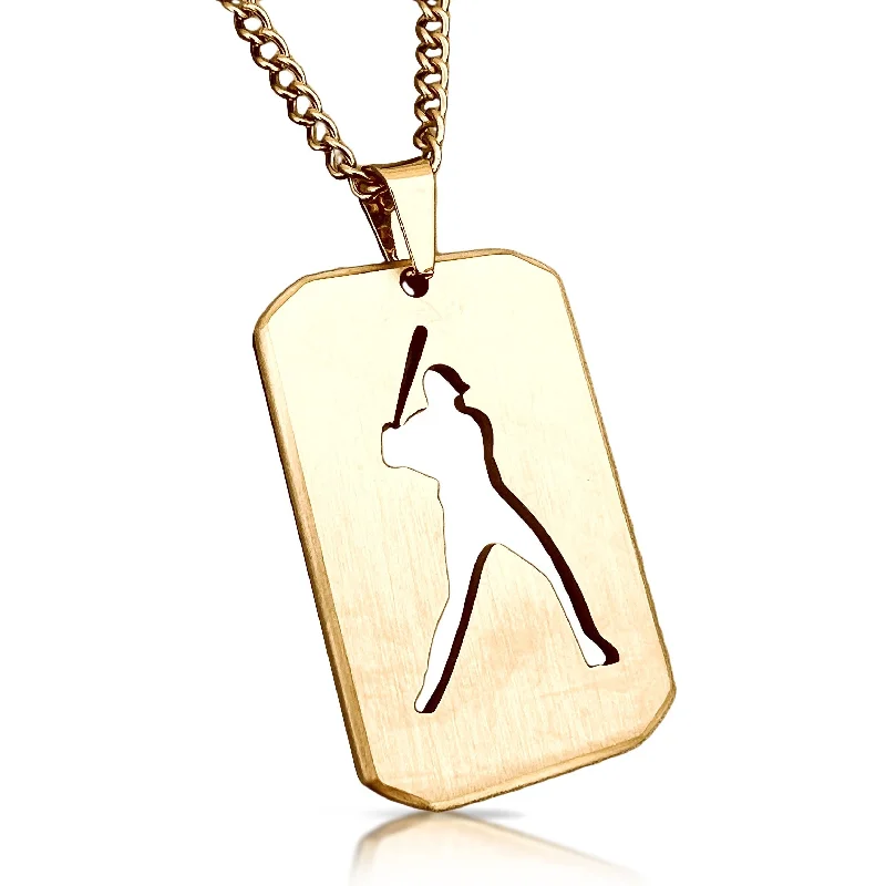 fashion necklaces for women-Baseball Cut Out Pendant With Chain Necklace - 14K Gold Plated Stainless Steel