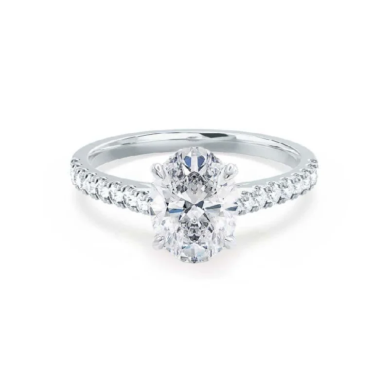 stylish diamond engagement rings for women-VIOLA - Oval Natural Diamond Platinum Shoulder Set