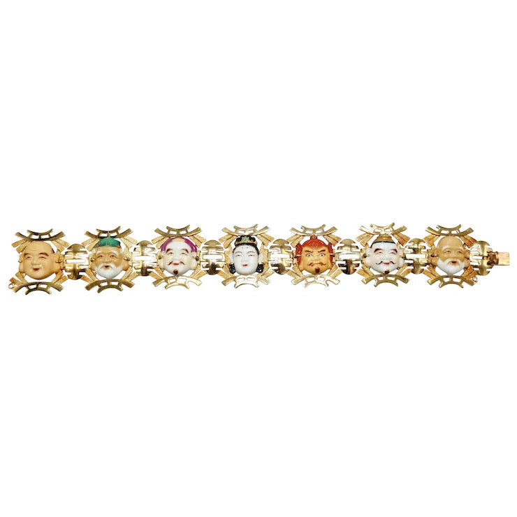 elegant gemstone bracelets for women-14K Gold Seven Lucky Gods Bracelet