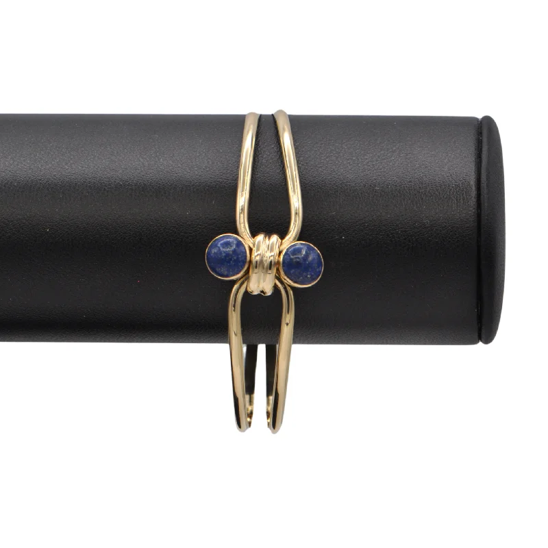 personalized bangles for women-Vintage Lapis Lazuli 18k Gold Bangle Bracelet