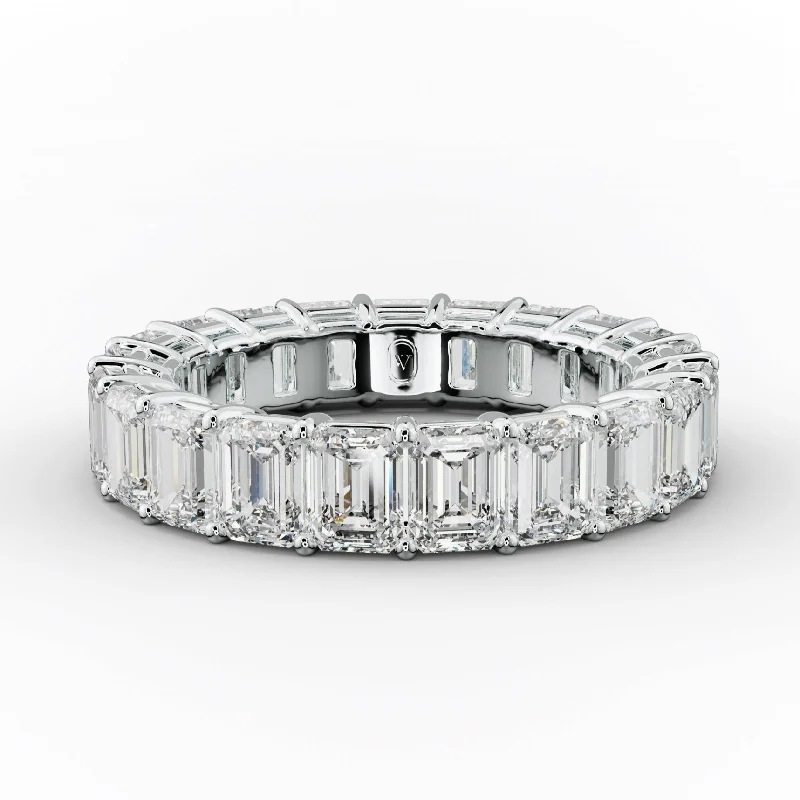 vintage rings for women-5.0 Carat Emerald Cut Diamond Eternity Band Shared Prong