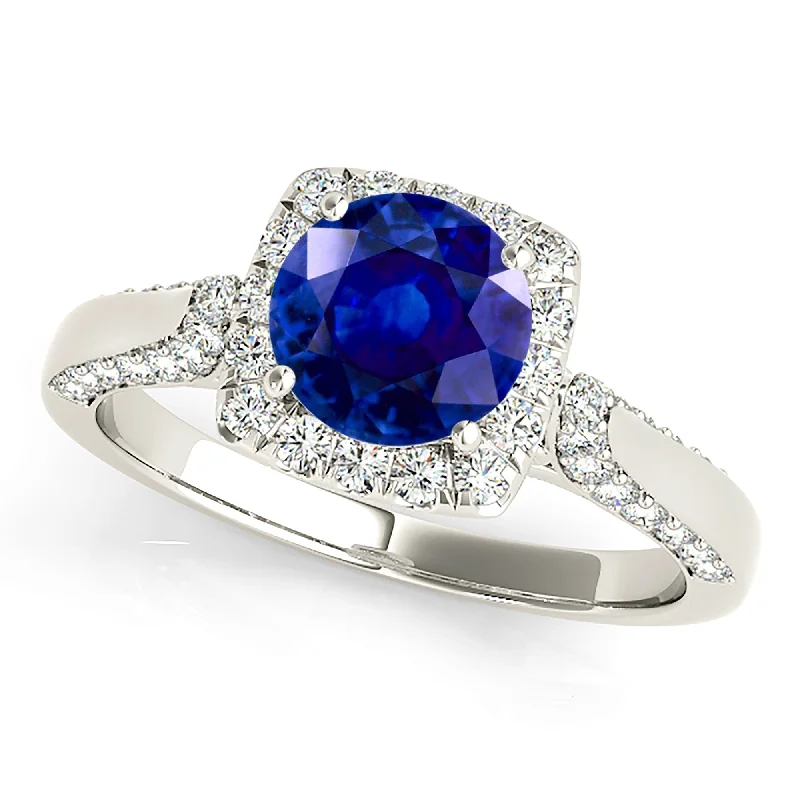 large statement rings for women-1.80 ct. Genuine Blue Sapphire Halo Engagement Ring