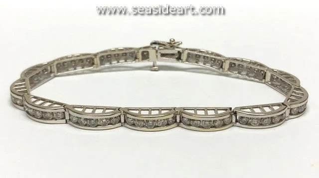 chunky bangles for women-14K White Gold Bracelet with Diamonds