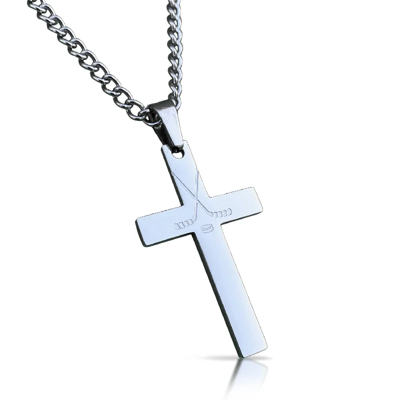 elegant necklaces for women-Hockey Cross Pendant With Chain Necklace - Stainless Steel