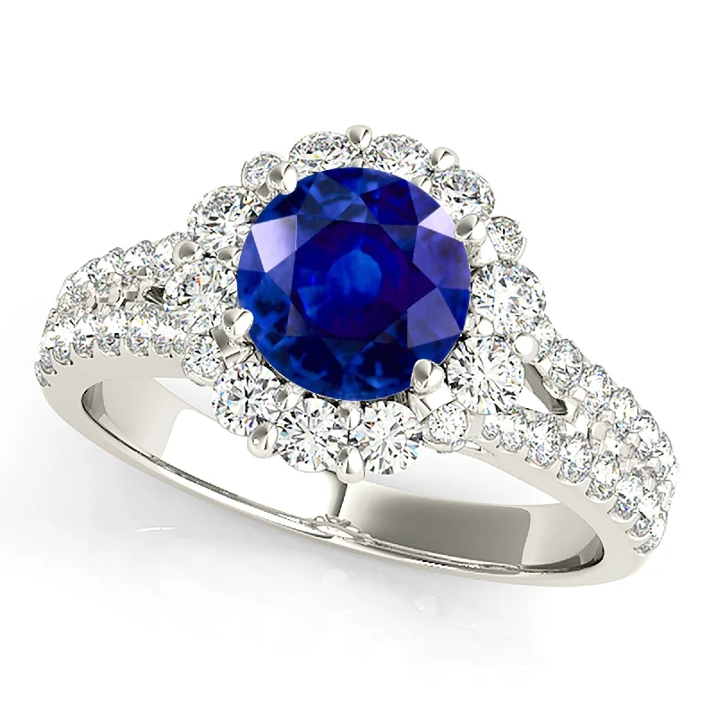 elegant rings for women-1.80 ct. Genuine Blue Sapphire Split Shank Halo Ring