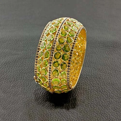 silver-plated bangles for women-Peridot and Iolite Bangle Bracelet