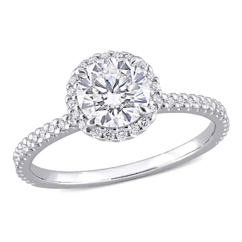 affordable diamond engagement rings for women-Mimi & Max 1 1/4ct DEW Created Moissanite Halo Ring in Sterling Silver