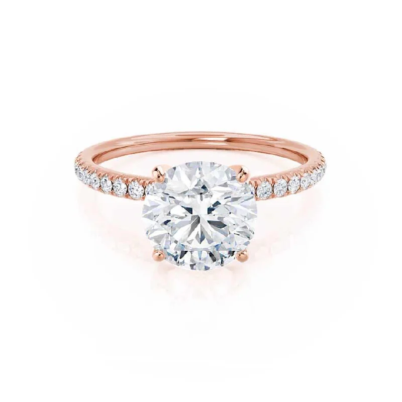 stackable engagement rings for women-MACY - Round Lab Diamond 18k Rose Gold Petite Pavé Ring