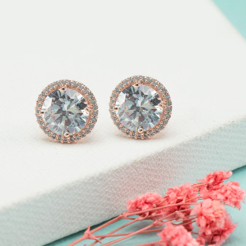 rose gold hoop earrings for women-Nipura Rosegold Victoria Halo Cluster Studs