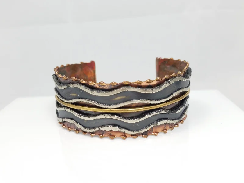 bangles with diamonds for women-Vintage Handmade Copper, Brass, Sterling Cuff Bracelet