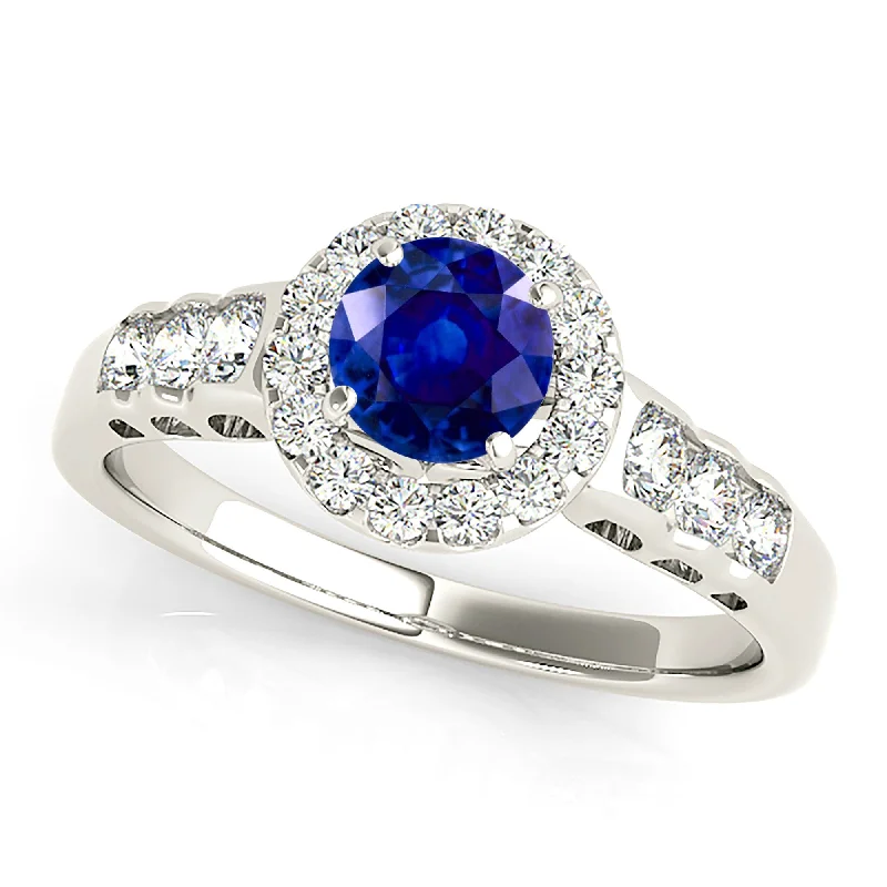 adjustable rings for women-1.35 ct. Genuine Blue Sapphire Halo Ring