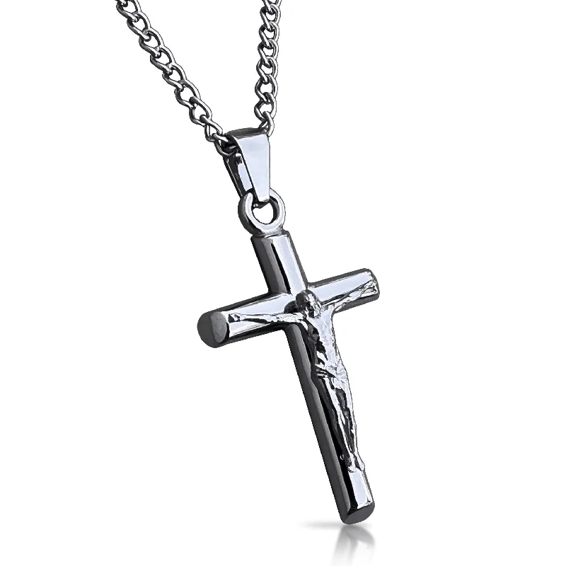 custom necklaces for women-Crucifix Pendant With Chain Necklace - Stainless Steel