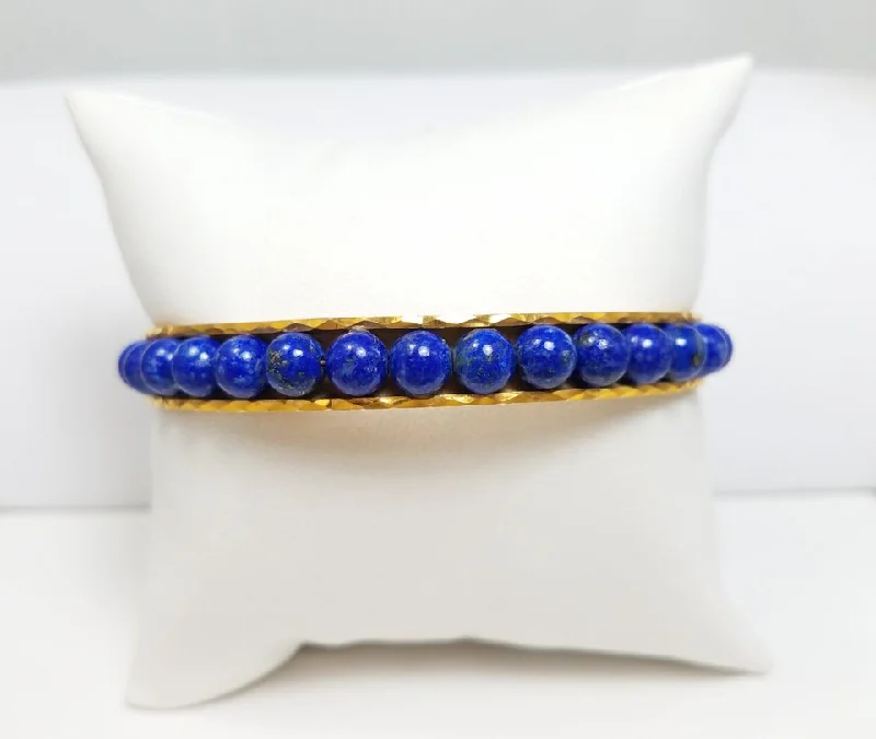 charm bangles for women-Glamorous 20k Yellow Gold Natural Lapis Slip On Bangle Bracelet