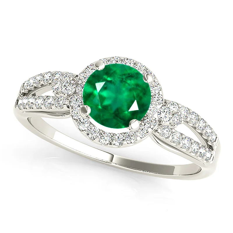 luxury rings with diamonds for women-1.15 ct. Genuine Emerald Ring with Halo And Open Leaf Diamond Band