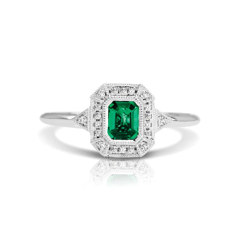 designer engagement rings for women-Vintage Inspired 0.50 ct. Natural Emerald Ring With 0.05 ct. Diamonds