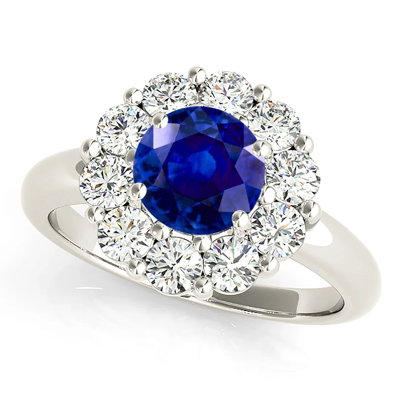 unique engagement rings for women-1.80 ct. Genuine Blue Sapphire Halo Ring