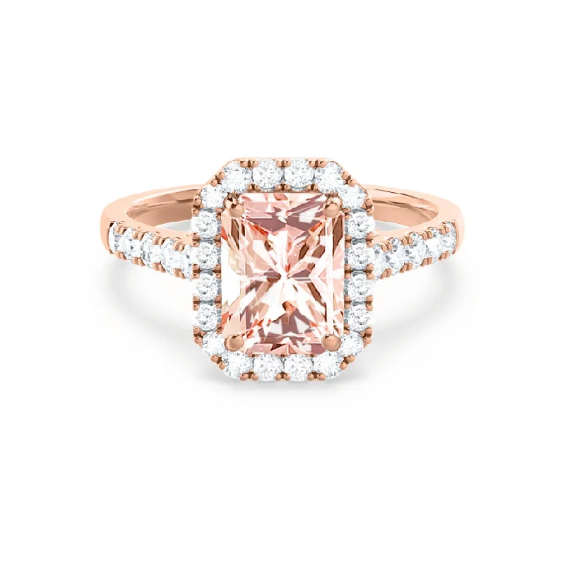 ruby engagement rings for women-ESME - Chatham® Radiant Lab-Grown Champagne Sapphire & Diamond 18k Rose Gold Halo