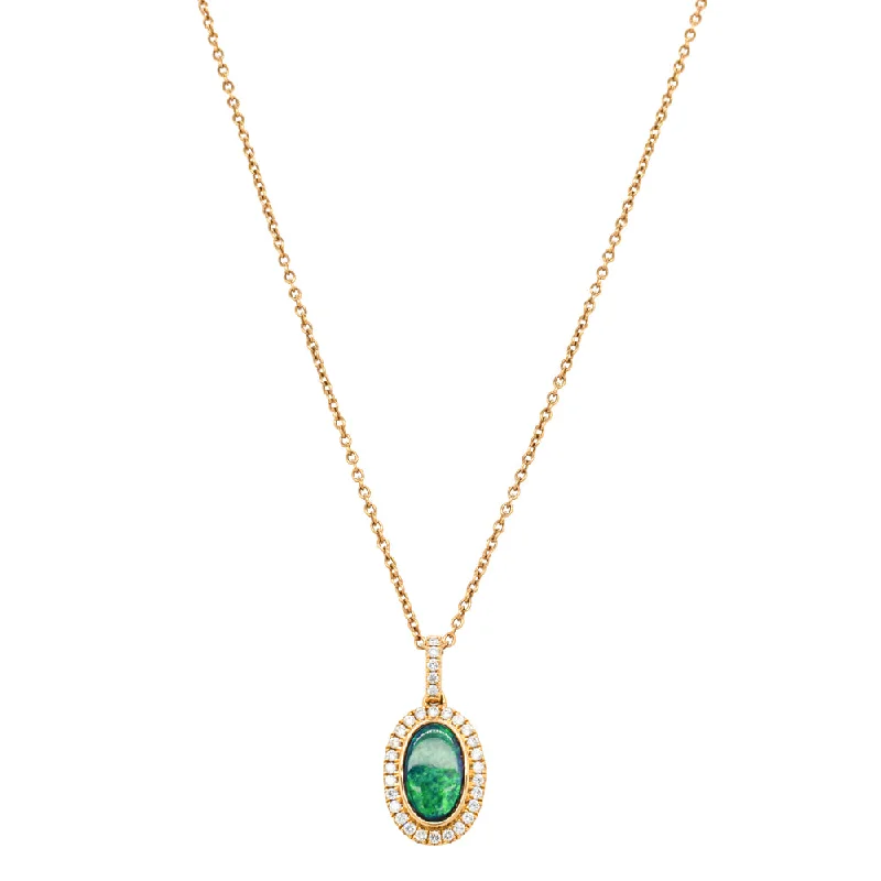 celestial necklaces for women-18ct Yellow Gold .67ct Opal & Diamond Necklace