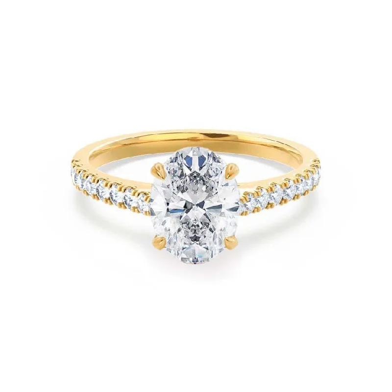 vintage diamond engagement rings for women-VIOLA - Oval Natural Diamond 18k Yellow Gold Shoulder Set