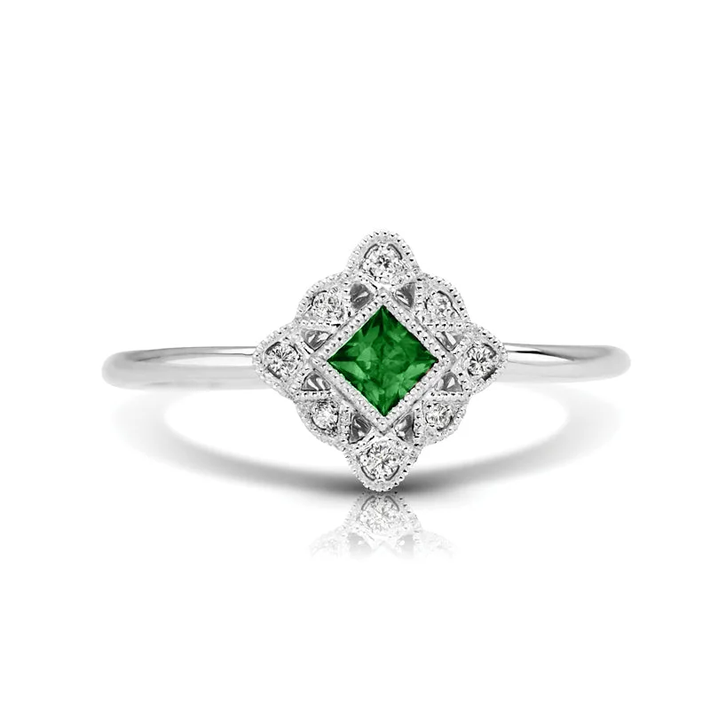 luxurious engagement rings with diamonds for women-Vintage Inspired 0.15 ct. Natural Princess Cut Emerald Ring