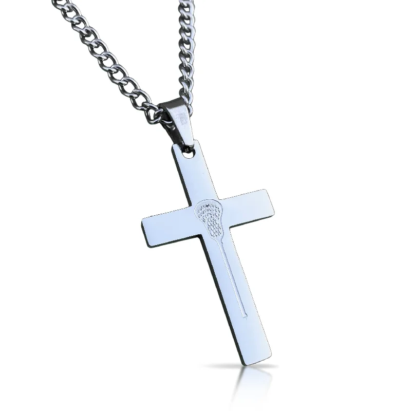 luxury necklaces for women-Lacrosse Cross Pendant With Chain Necklace - Stainless Steel