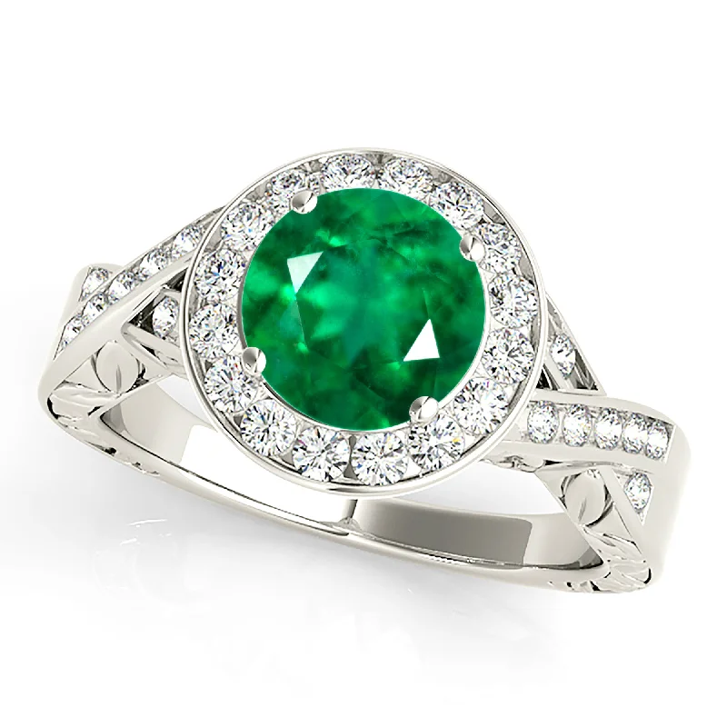 eternity bands for women-1.75 ct. Genuine Emerald Ring With Channel Set Diamond Halo