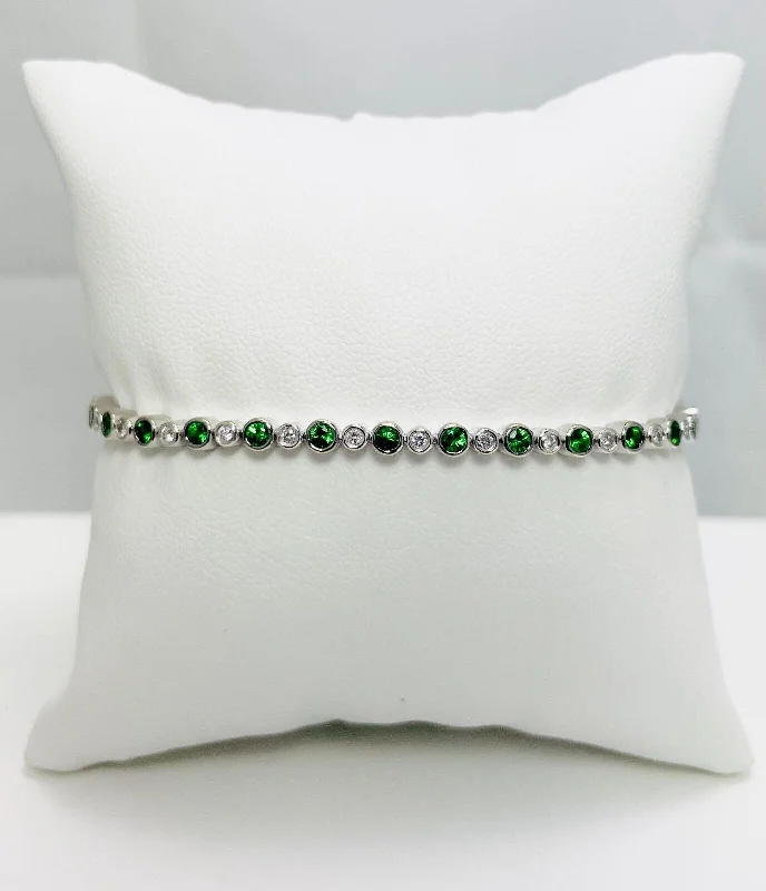 delicate bangles for women-New! 7" 18k White Gold 1.66ctw Natural Tsavorite Diamond Bracelet