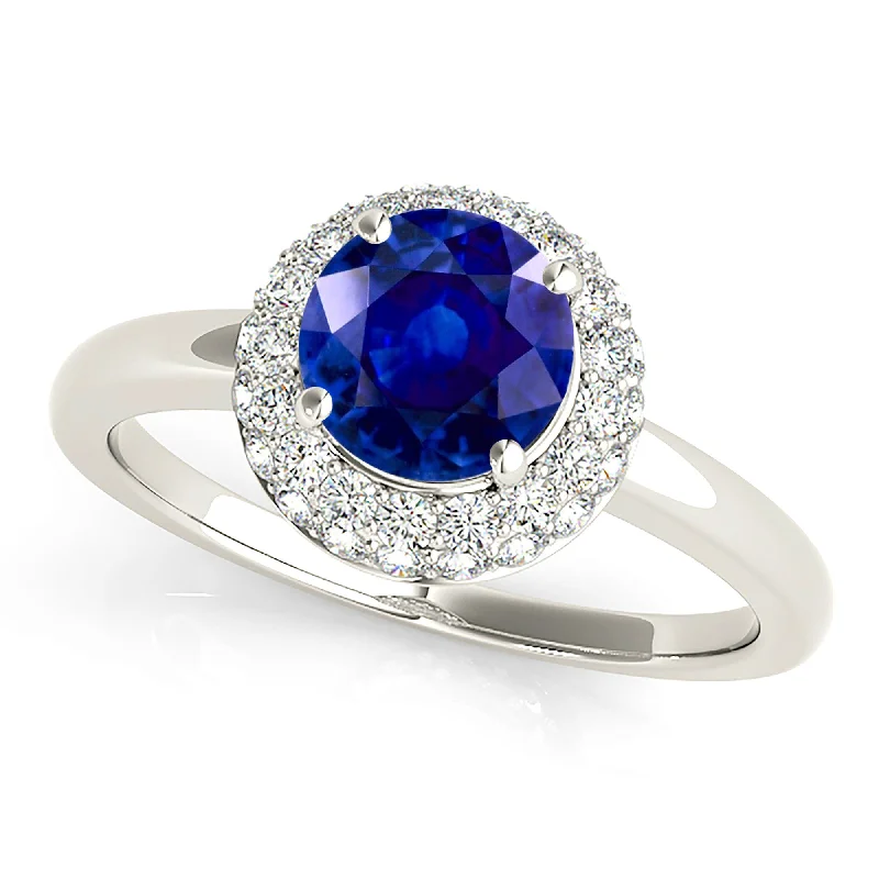 rose gold rings for women-1.35 ct. Genuine Blue Sapphire Solitaire Halo Ring