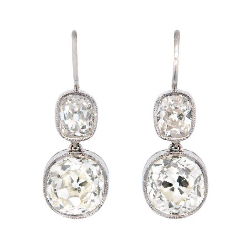 elegant drop earrings for women-Edwardian Platinum Old European Diamond Earrings 5ctw