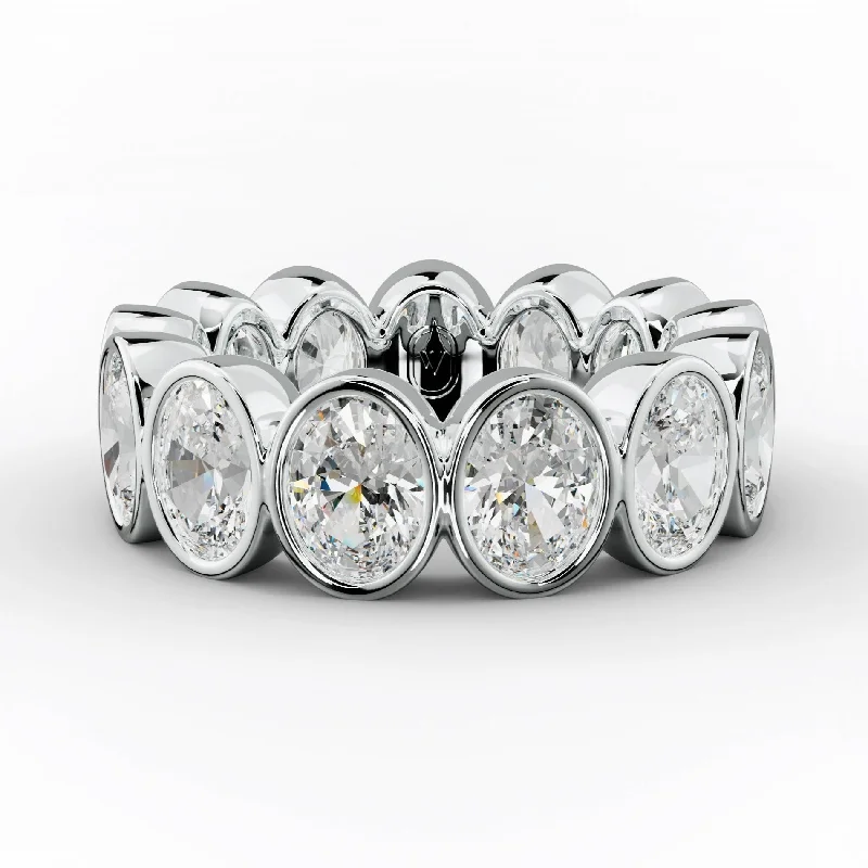 classic rings for women-5.0 Carat Bezel Set Oval Cut Diamond Eternity Band