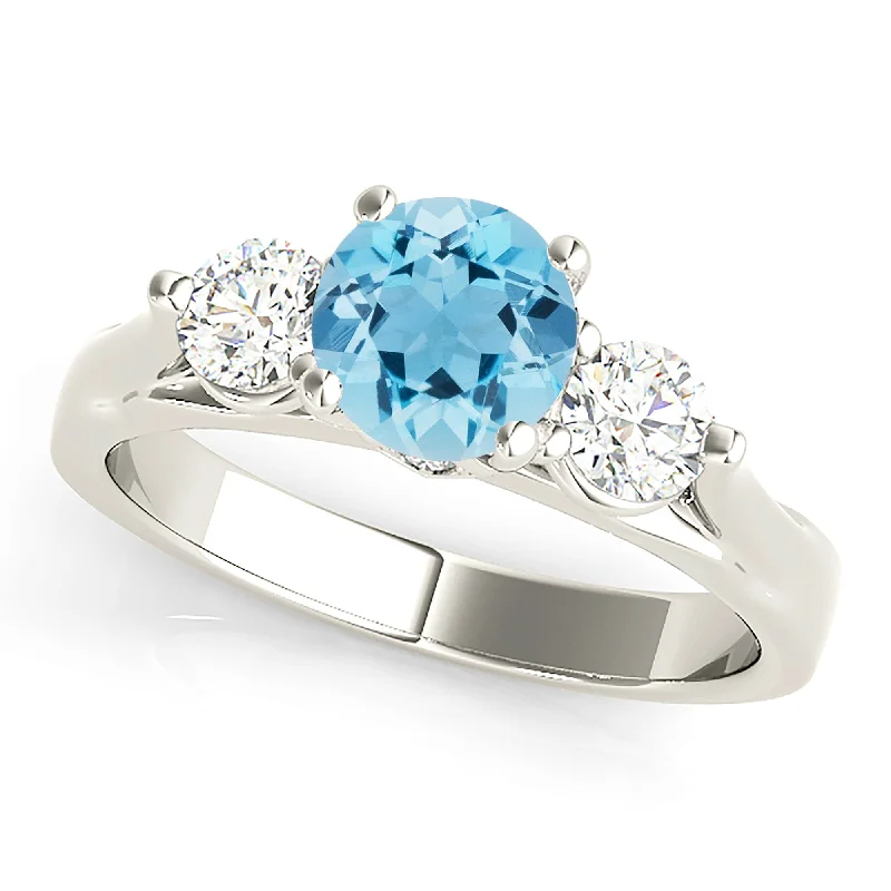 romantic rings for women-1.10 ct. Genuine Aquamarine with 0.40 ctw. Side Diamonds