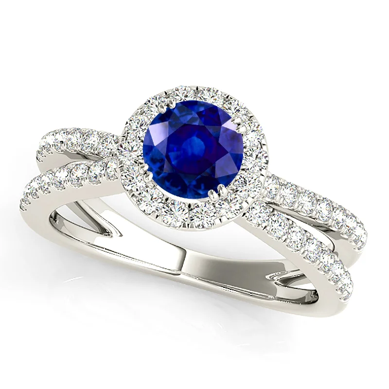 luxurious diamond rings for women-1.35 ct. Genuine Blue Sapphire Criss Cross Halo Ring