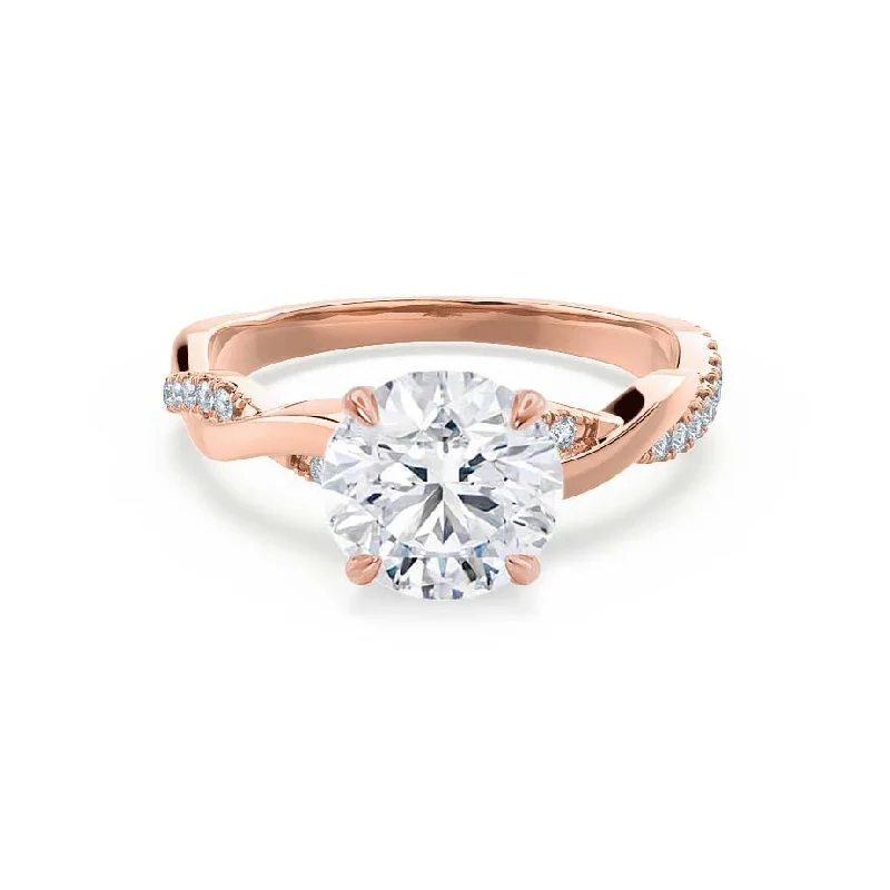 solitaire engagement rings for women-EDEN - Round Lab Diamond 18k Rose Gold Vine Solitaire