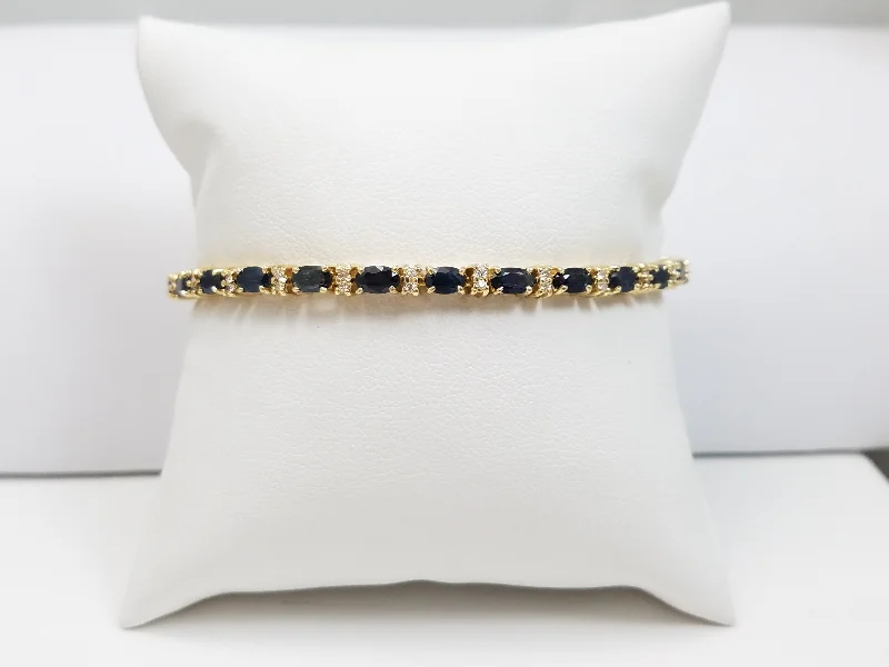 statement cuff bracelets for women-Radiant 6.75" 14k Yellow Gold Natural Sapphire Diamond Tennis Bracelet