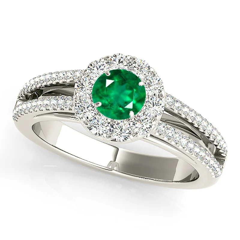 elegant rings for women-0.85 ct. Genuine Emerald Ring With Halo And Split Band