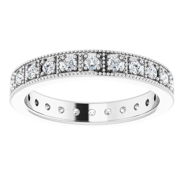 handcrafted wedding rings for women-0.50 ct. Round Diamond Milgrain Accent Eternity Band