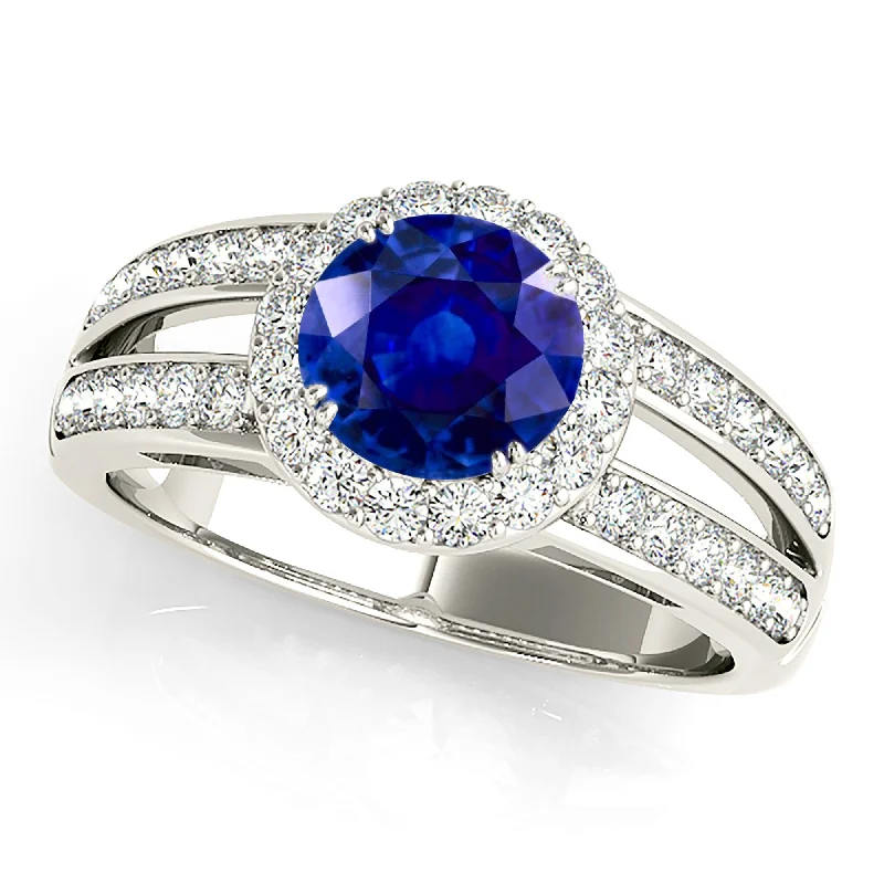 unique wedding bands for women-1.35 ct. Genuine Blue Sapphire Split Shank Halo Ring