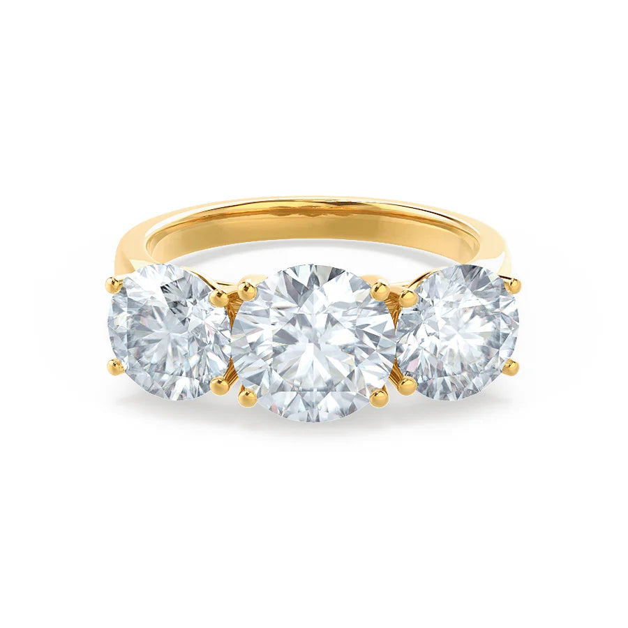 stackable gold engagement rings for women-LEANORA - Round Lab Diamond 18k Yellow Gold Trilogy Ring