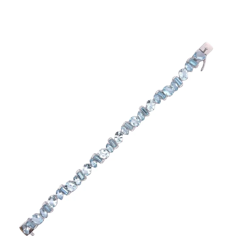 gemstone bracelets for women-Aquamarine & Diamond 14k White Gold Line Bracelet