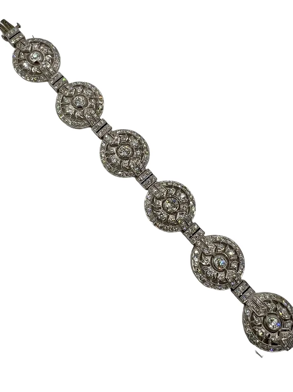 boho bangles for women-1930s Art Deco Diamond Platinum Circular Bracelet