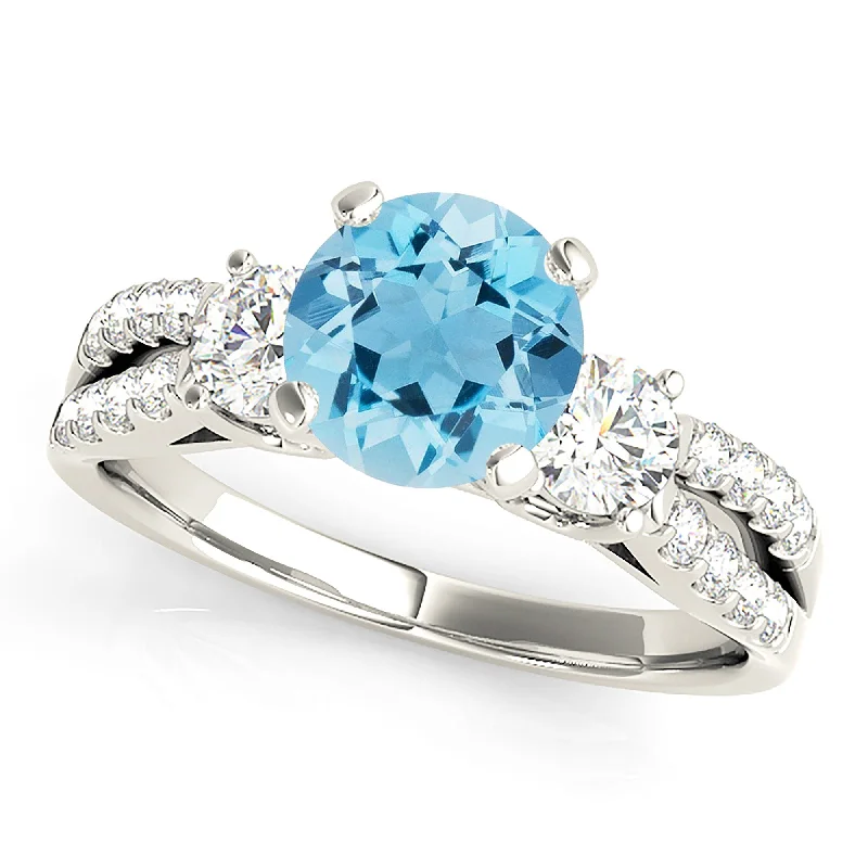 artistic rings for women-2.00 ct. Genuine Aquamarine Ring With 0.50 ctw. Side Accent Diamonds