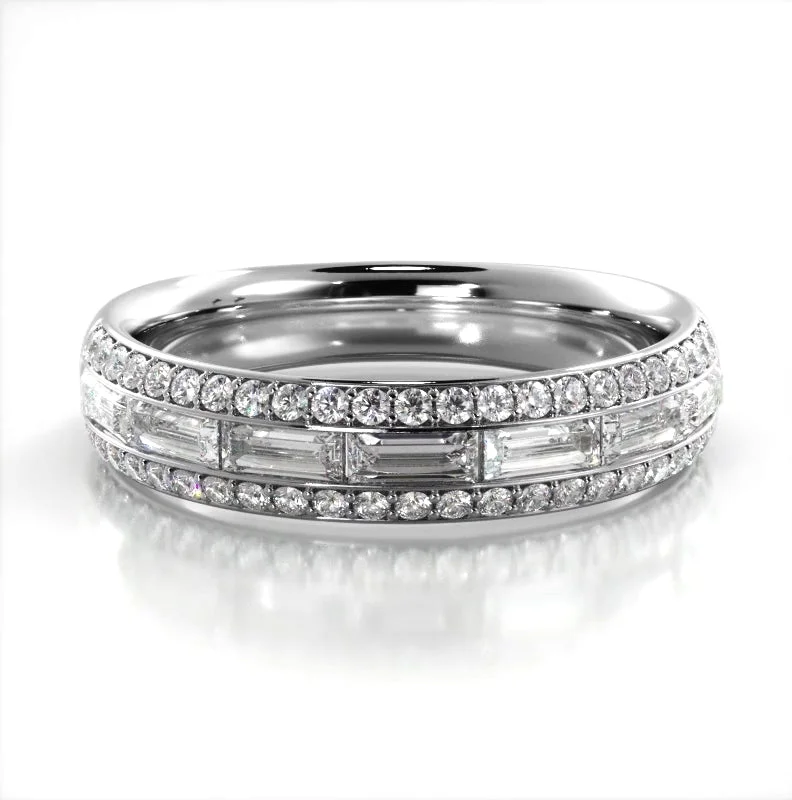 promise rings for women-0.88 ct Round And Baguette Diamond Wedding Band