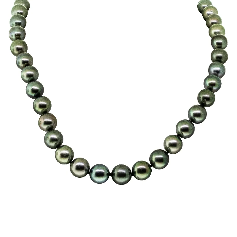 vintage gemstone necklaces for women-9ct White Gold Tahitian Black Pearl Strand