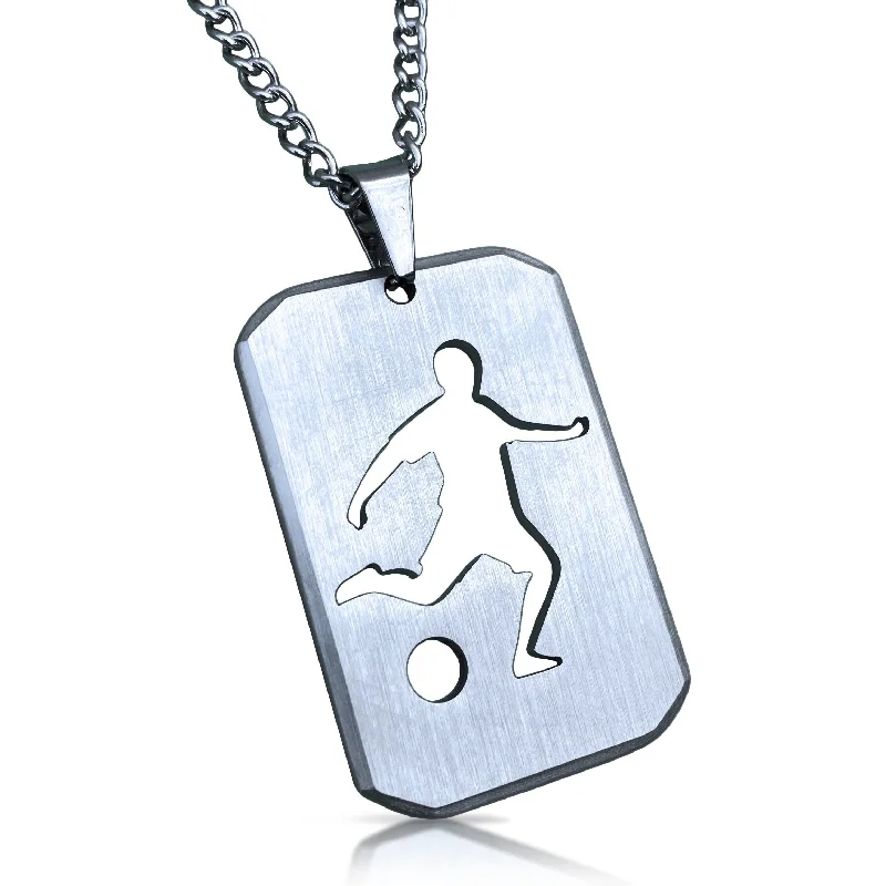 diamond necklaces for women-Soccer Cut Out Pendant With Chain Necklace - Stainless Steel