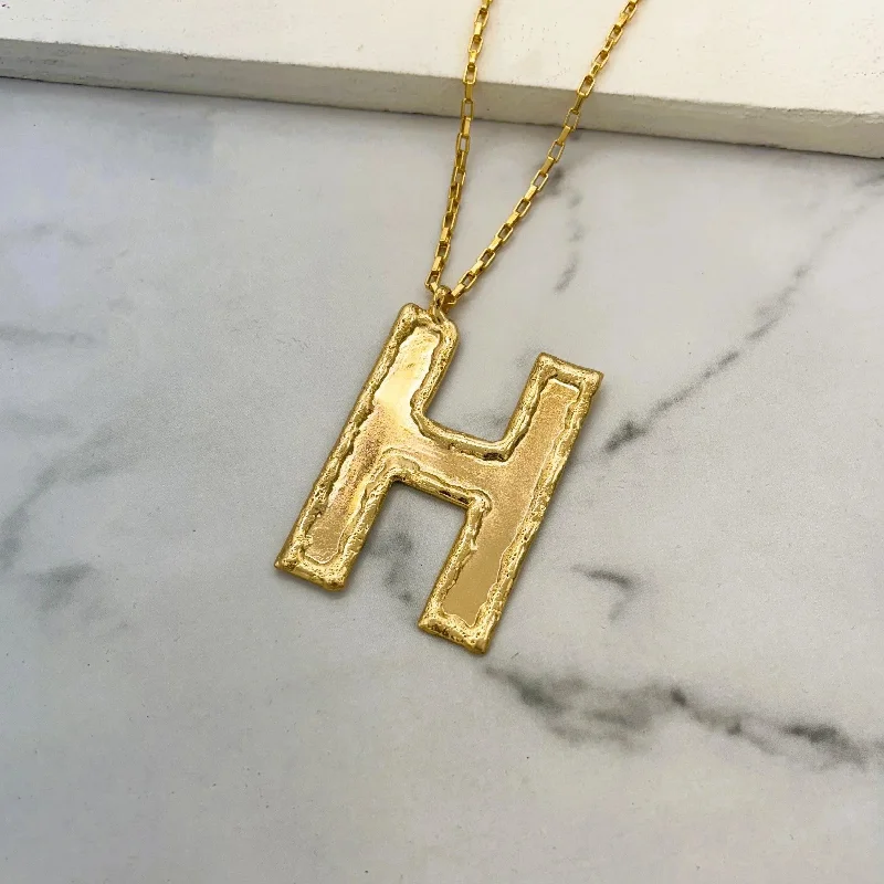 sparkling necklaces for women-TFC Big Letter H - 24K Gold Plated Long Pendant Necklace