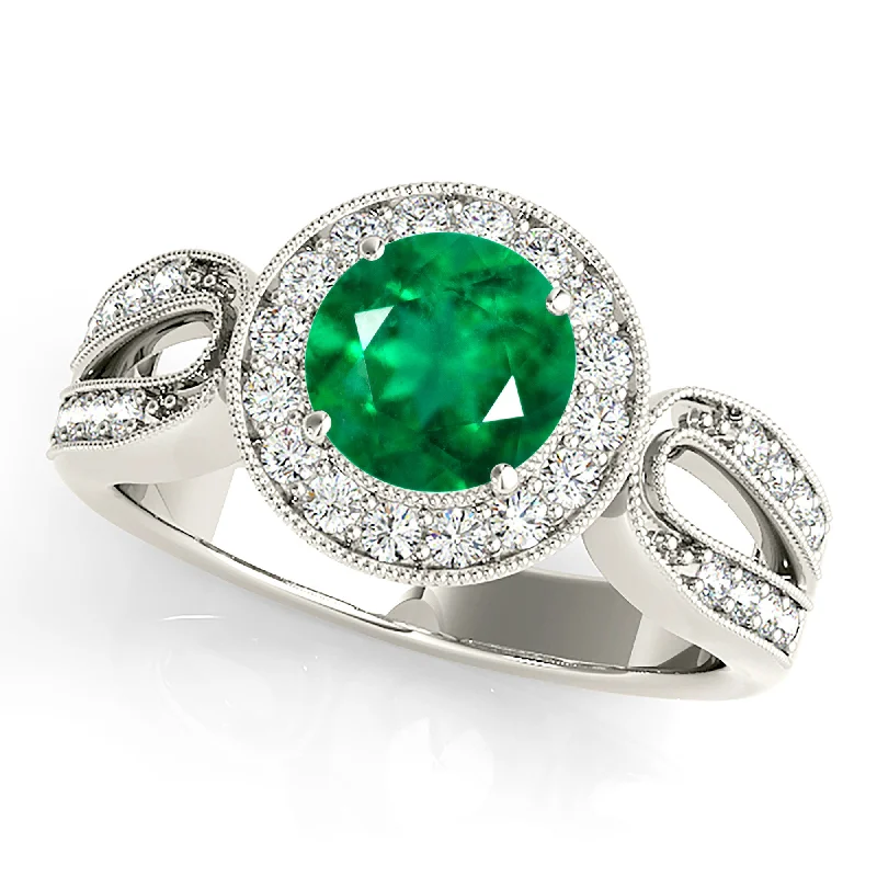 fashion rings for women-1.75 ct. Genuine Emerald Ring With Halo,Milgrain Channel Set Diamond