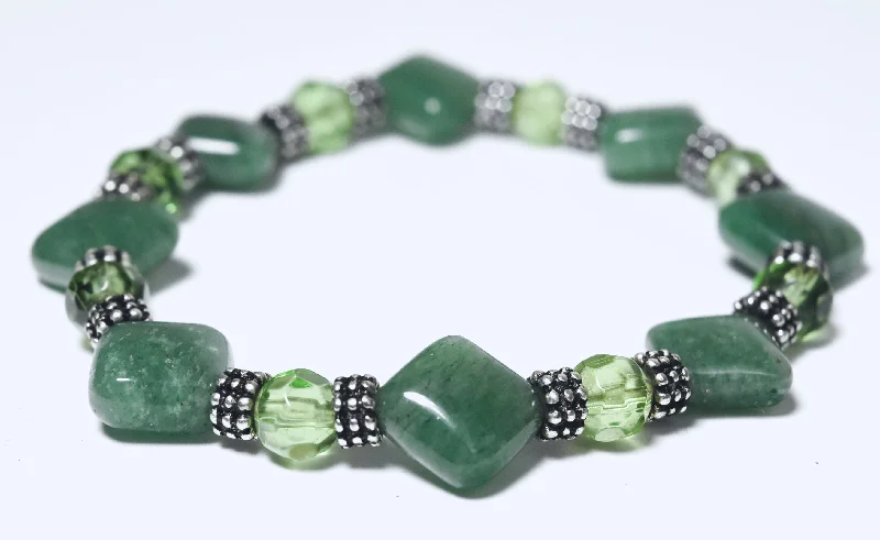 pearl bracelets for women-Green Aventurine with Pyrite Flecks Beaded Stretch Bracelet